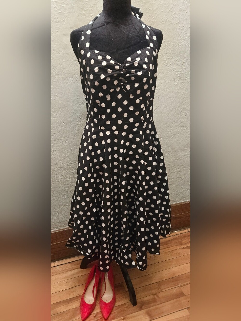 Chicstar Polka Dot Halter Dress Rockabilly Pin Up Retro Swing Dress M